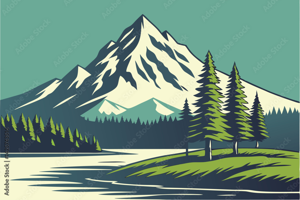 Digital Illustration of a Serene Landscape Peaceful Nature Scenery with Calm Atmosphere