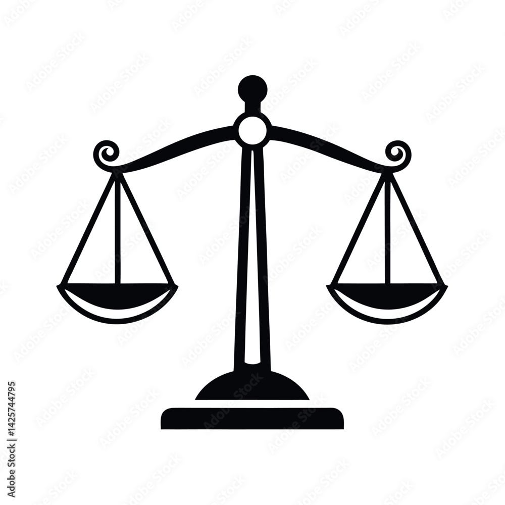 Simple black and white illustration of a balance scale. Simple black and white illustration of a balance scale.