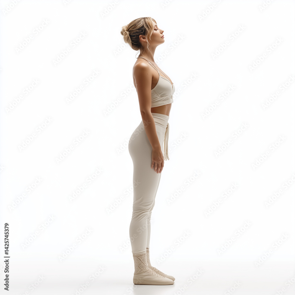 Fototapeta premium entsapnnungsübung, sport, fitness, isoliert, weißer, hintergrund, yoga, meditieren, frau, schönheit, gestalten, leitbild, körper, bekleidung, leute, person, atelier, frau, abspecken, haar, bein, glamo