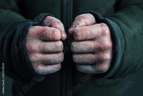 Hyper realistic 3D rendering of frostbite on fingers in cold conditions