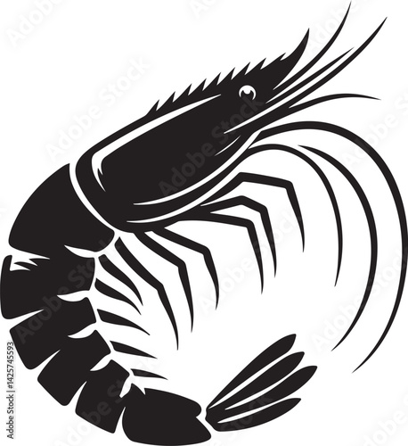 Shrimp silhouette vector, shrimp fish art icon