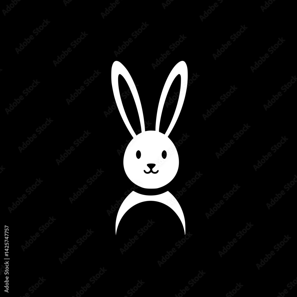 Minimalist funny easter bunny or rabbit, vector on black background. Easter symbol, pets concept, types of animals card Minimalist funny easter bunny or rabbit, vector on black background. Easter symbol, pets concept, types of animals card