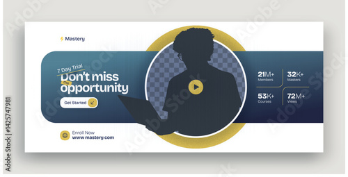 Facebook cover web banner design template for digital training agency online course sale