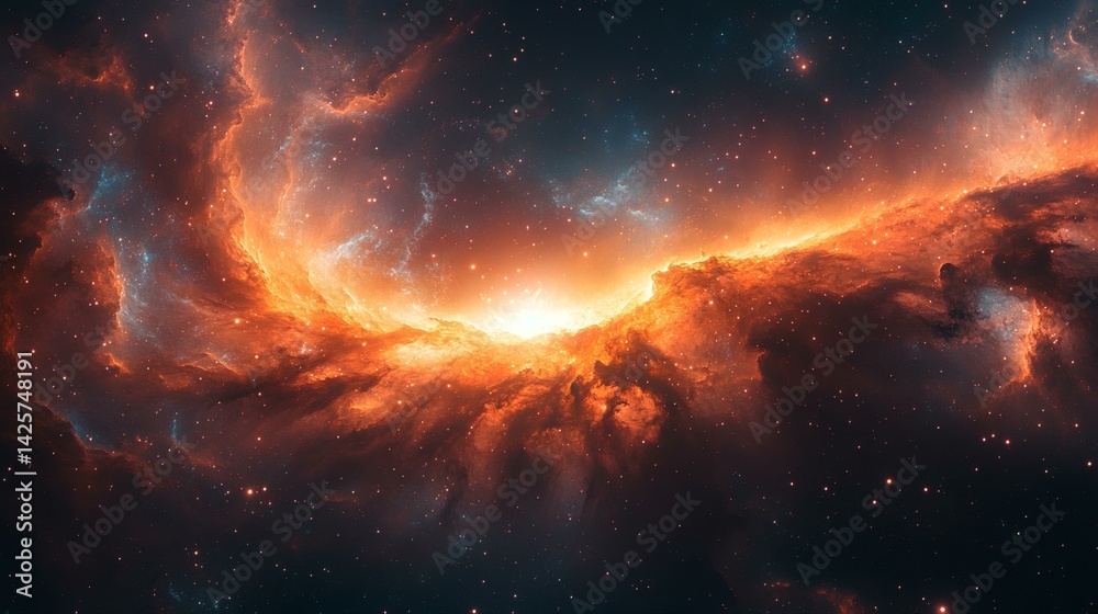 Fototapeta premium Stunning Cosmic Nebula with Vibrant Orange and Blue Hues Amidst a Field of Distant Stars