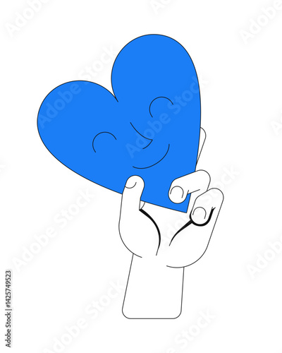 Sharing love 2D onboarding ui illustration. Empathy, appreciation. Compassion, giving. Gratitude thank you. Hand holding smiling heart cartoon concept isolated on white. Flat abstract vector metaphor