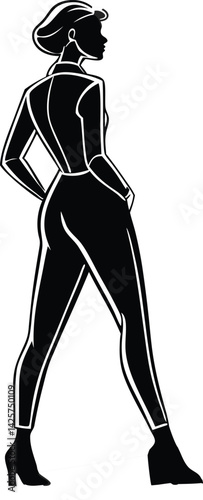 Chic Female Silhouette in Stylish Jumpsuit Pose Vector Art