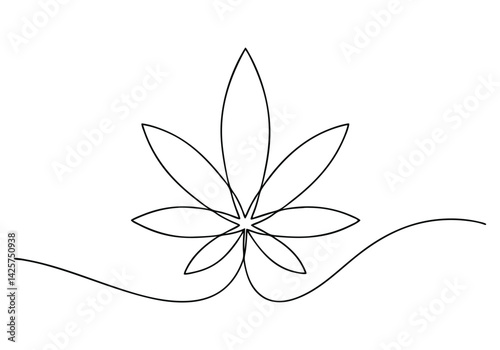 Continuous editable one line drawing of a cannabis leaf as a minimalist marijuana icon in black and white style

