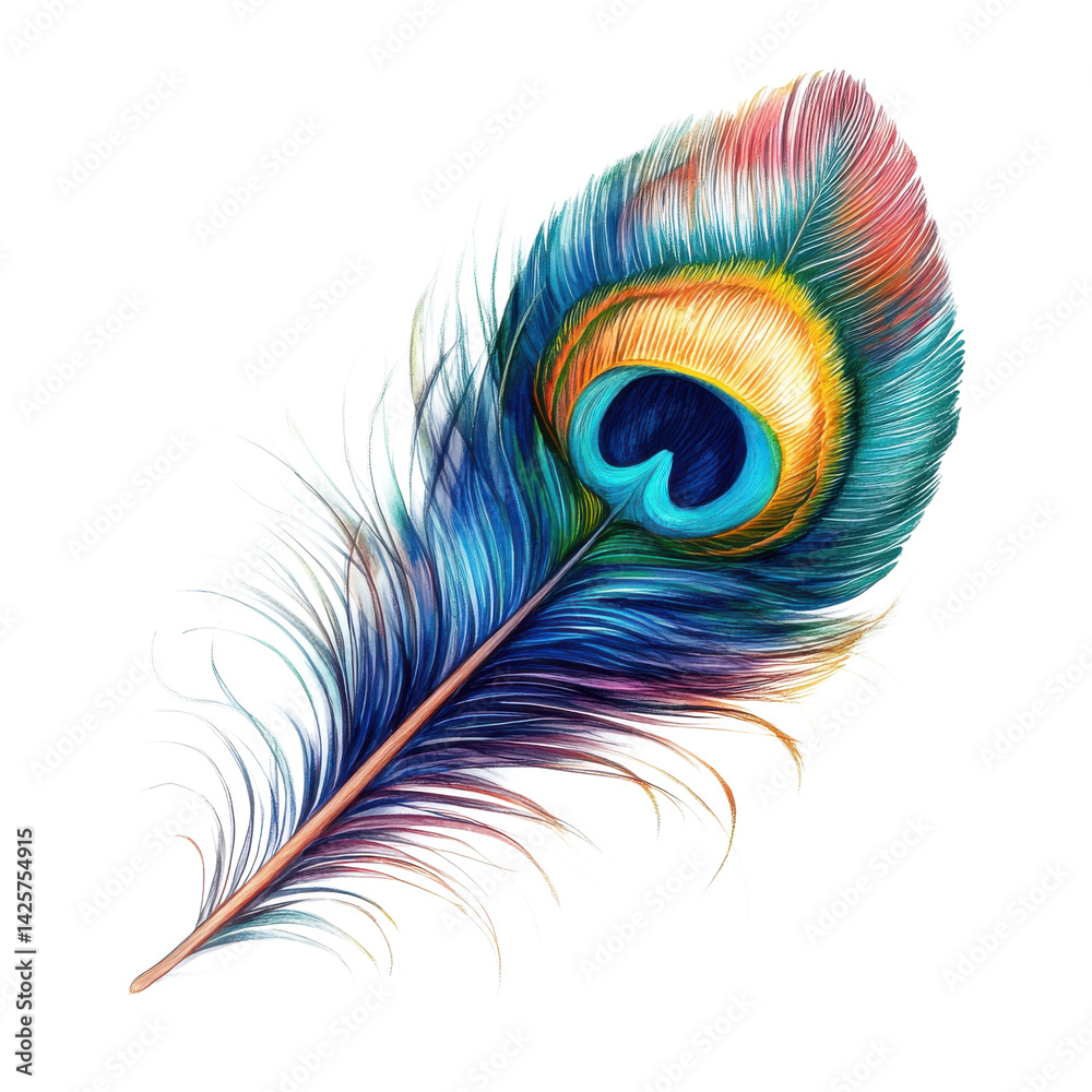 Obraz premium A peacock feather close on transparent Background