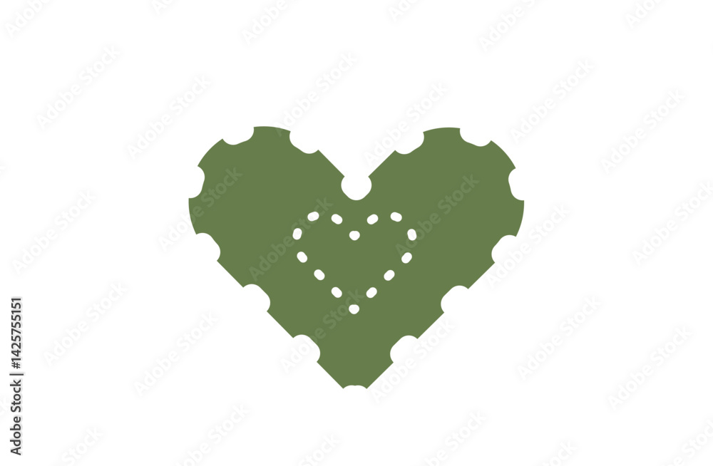Fototapeta premium Green Double Heart with White Dotted Border