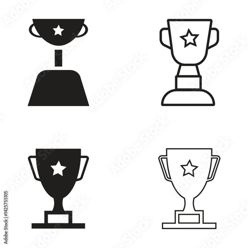 Flat and outline trophy icons set, vector illustration for awards and achievements