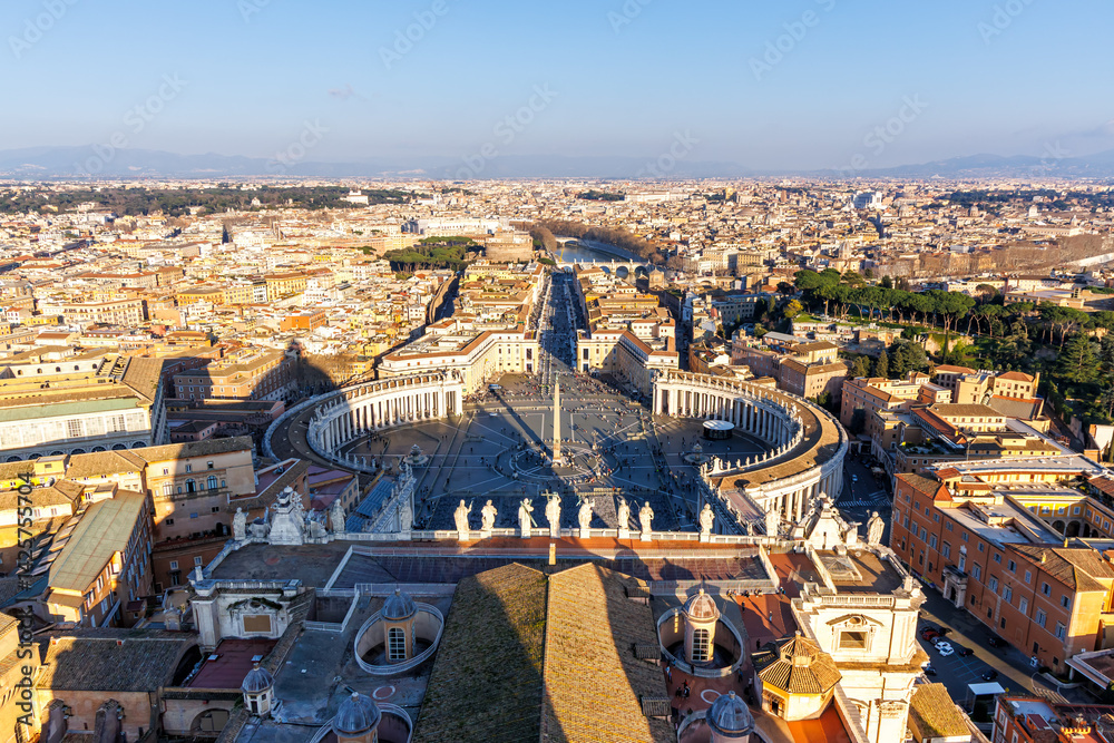Rome Saint Peter's Square in Vatican aerial view from above skyline in Italy