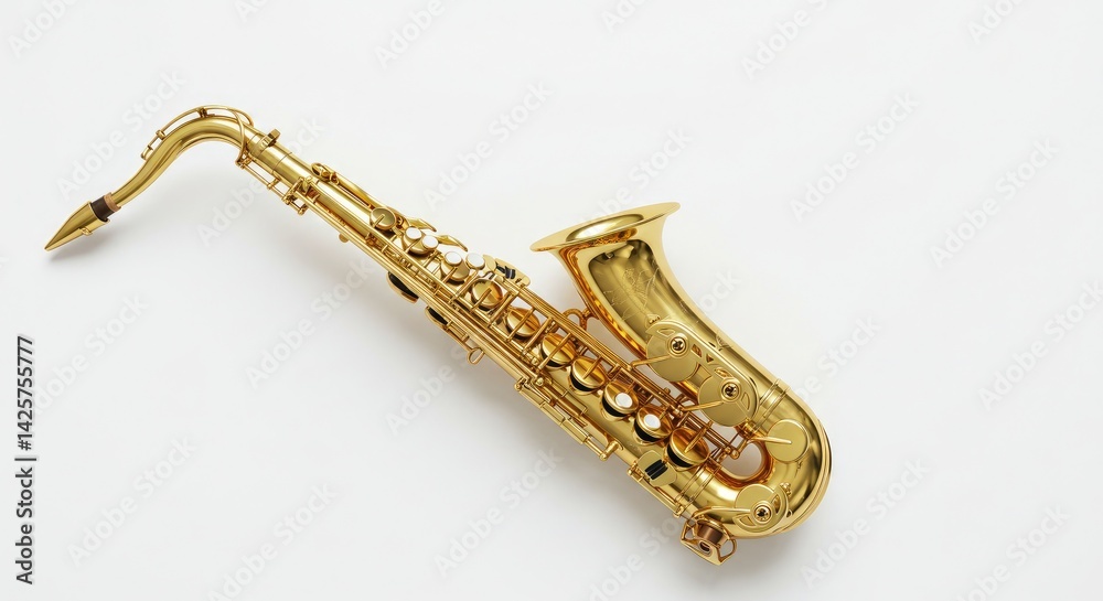 Fototapeta premium Gold saxophone placed on a white background 