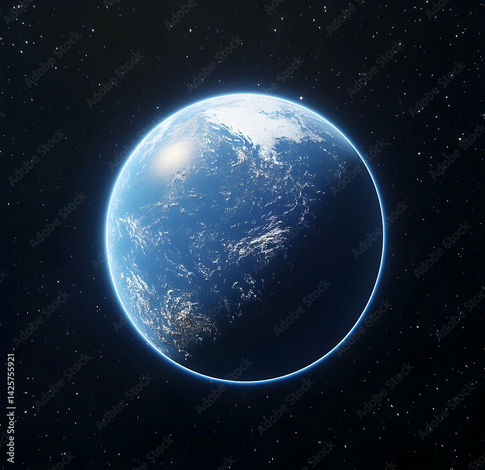 Obraz premium Blue Planet Earth View From Space with Stars