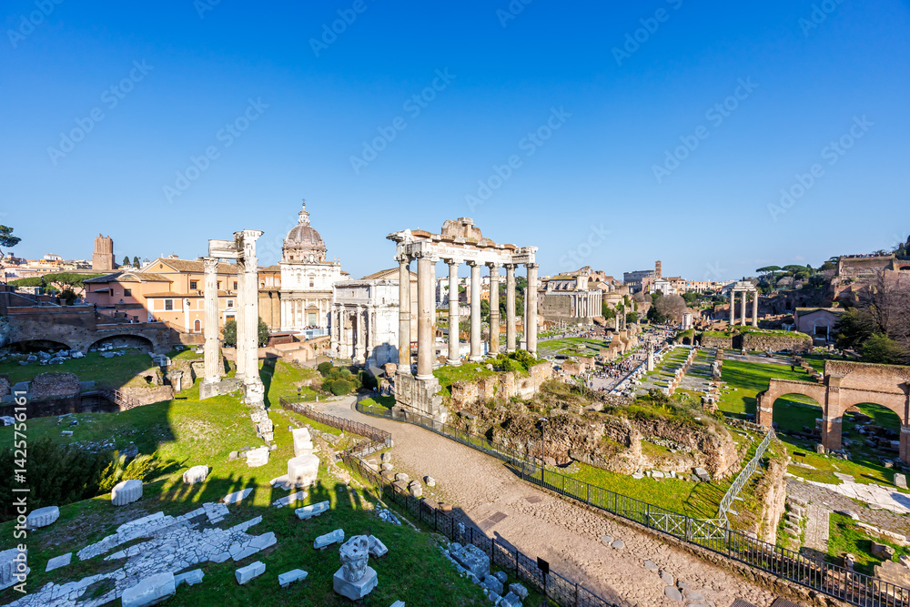 Rome Forum Romanum ancient historical temple ruins in Italy