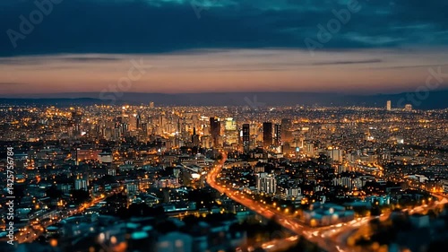 Wallpaper Mural A panoramic view of a vibrant city skyline at sunset, with lights twinkling below Torontodigital.ca