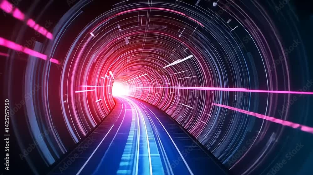 Futuristic Light Tunnel with Bright Neon Elements Futuristic Light Tunnel with Bright Neon Elements