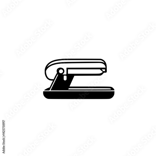 Set black icon of a stapler on a plain white background, showcasing a minimalistic design for office supplies