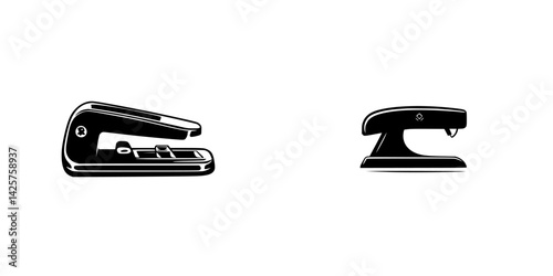 Different styles of black staplers shown in silhouette on a plain background for office supplies reference