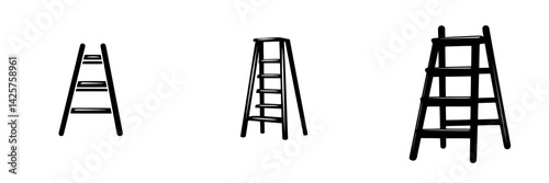 Black ladder icons showcasing various angles and details in a simple and minimalistic style