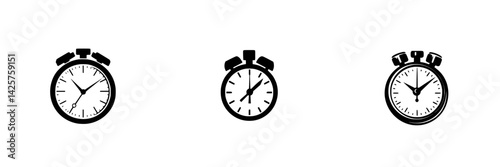 Set of three black timer icons showing different clock designs for time tracking or countdown purposes