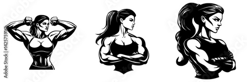 Strong black icon collection featuring female characters showcasing empowerment and athleticism in dynamic poses
