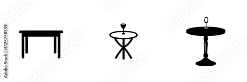 Illustrated collection of black icons representing different table styles suitable for various settings and occasions