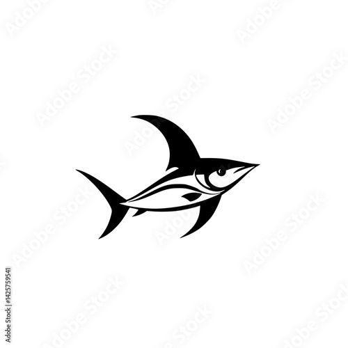 Black silhouette of a marlin fish designed for modern graphic art and branding applications