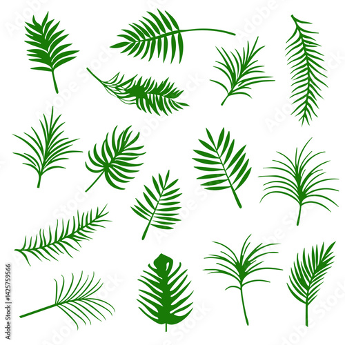 Tropical leaves silhouettes on white background vector illustration