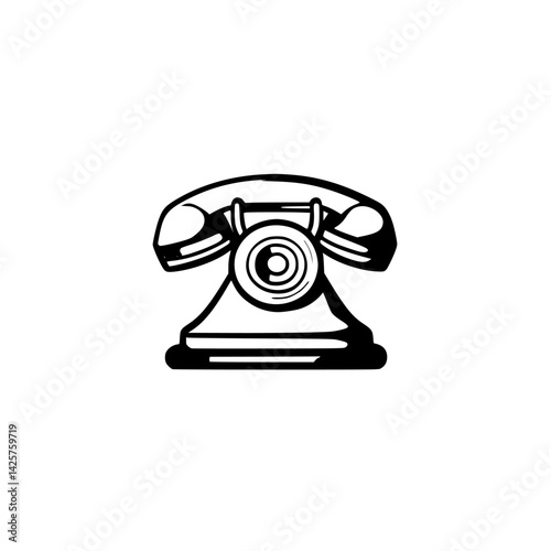 Vintage black icon of an old-fashioned rotary telephone designed for clear visual appeal