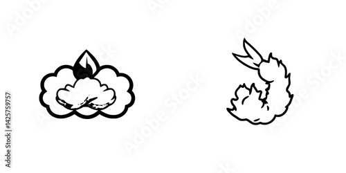 Set of black icons depicting food items including fried chicken and shrimp, illustrating a minimalist design style