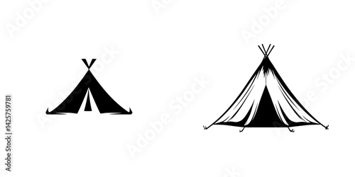 Tent icons depicting different styles of camping structures with a simple design suitable for various applications
