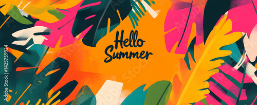 Tropical Leaves and Hello Summer Message