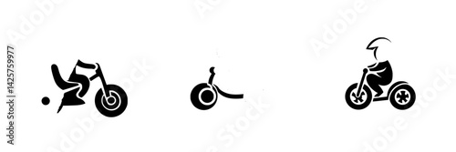 Black icon set representing various types of bicycles and cycling activities for design and illustration usage