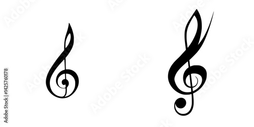Stylized black musical treble clefs displayed as artistic icons for design use in digital media