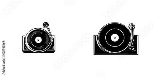 Classic black vinyl turntable icons designed for modern digital applications showcasing retro style