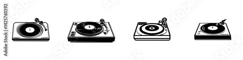 Set of black turntables showcasing different styles and designs for music enthusiasts and DJs at various venues