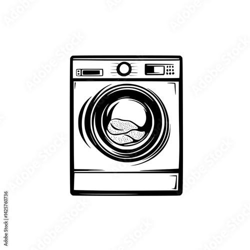 Black icon of a washing machine showcasing a front-loading design in a simple and clean style