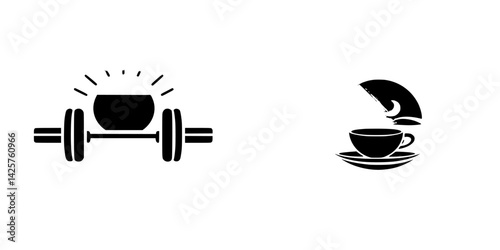 Black icons representing fitness and coffee, symbolizing a balance between health and enjoyment