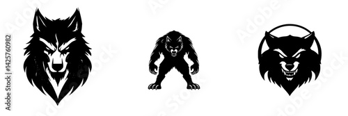 Various designs of black wolf icons showcasing fierce and powerful imagery suitable for branding or artistic purposes