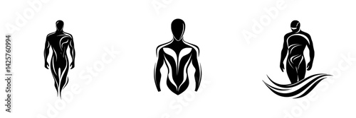 Artistic black icons depicting abstract human figures in dynamic poses and forms suitable for creative and modern design use