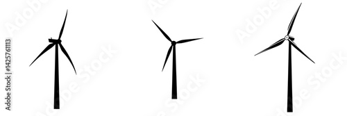 Black icons of wind turbines representing renewable energy solutions and sustainability initiatives