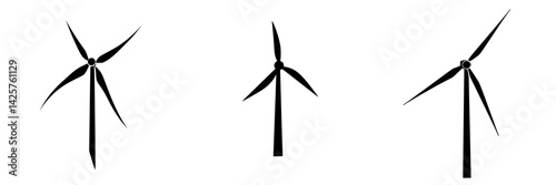 Black wind turbine icons representing renewable energy sources and sustainable technology advancements