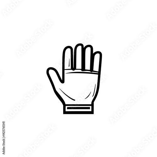 Black icon of a hand showing an open palm used for various purposes like signaling or communication