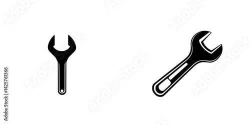 Set of black icon wrenches showcasing different designs for mechanical applications