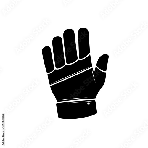 Black glove icon showing a hand gesture, symbolizing a friendly welcome or greeting for various applications