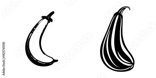 Black icons of bananas showcasing different varieties and shapes on a simplified background