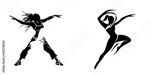 Dynamic black icon showcasing two distinctive dance silhouettes highlighting movement and expression in an artistic design