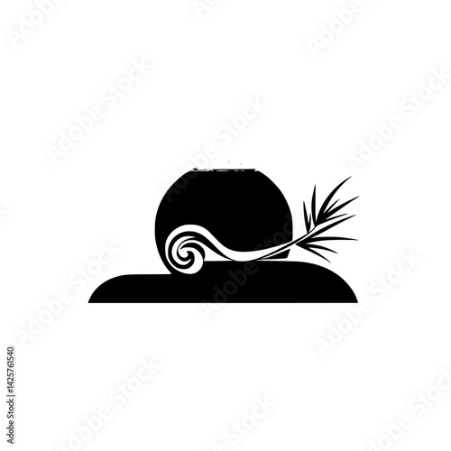 Creative black icon featuring a circular shape with a stylized leaf design curated for modern digital applications