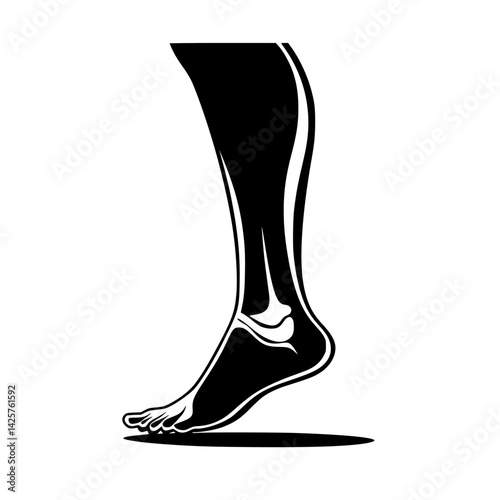 Black icon of a human foot demonstrating bone structure in a lateral view for educational purposes