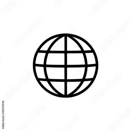 Black icon of a globe representing global connectivity, modern communication, and digital networks in minimalist design style